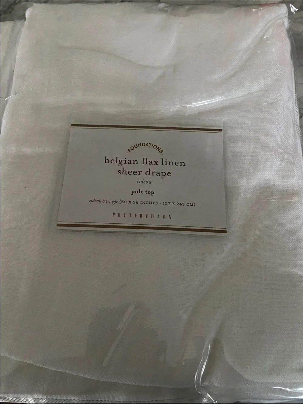 Two Pottery Barn Belgian Flax Linen Sheer Drape - White (50”x 96”)